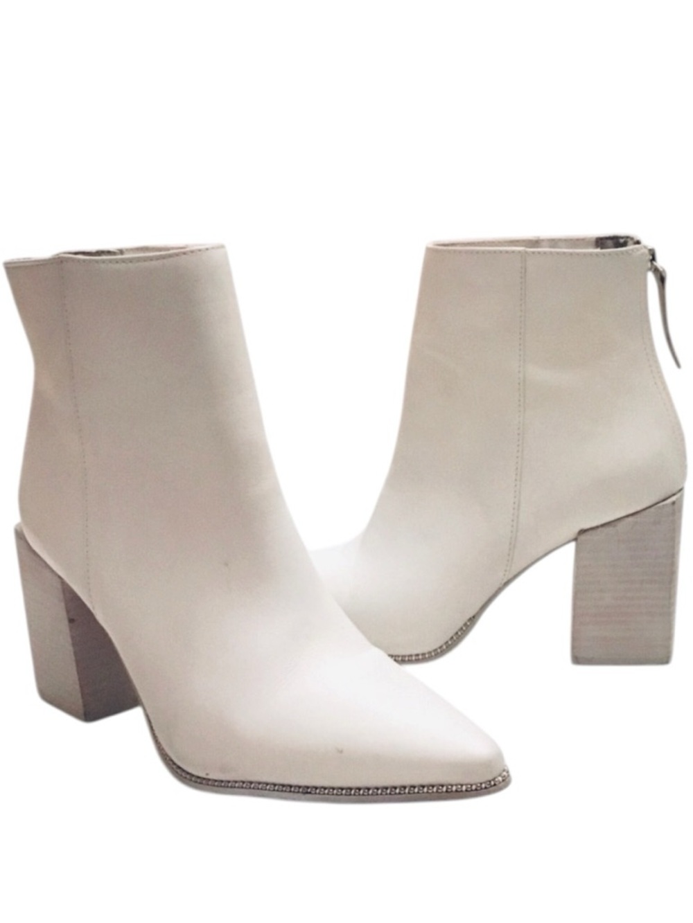 Steve Madden Olga White Leather Ankle Boots Stacked Block Heel Back Zip Size 8
